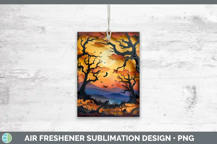 3D Layered Halloween Haunted Forest Air Freshener Sublimatio
