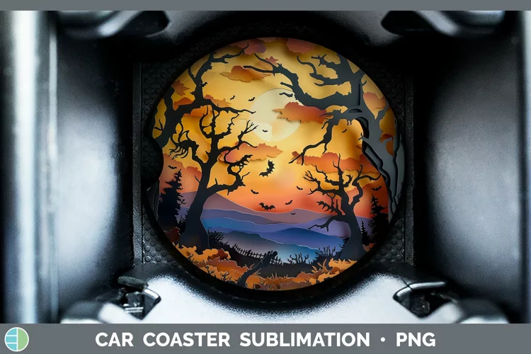 3D Layered Halloween Haunted Forest Car Coaster Sublimation