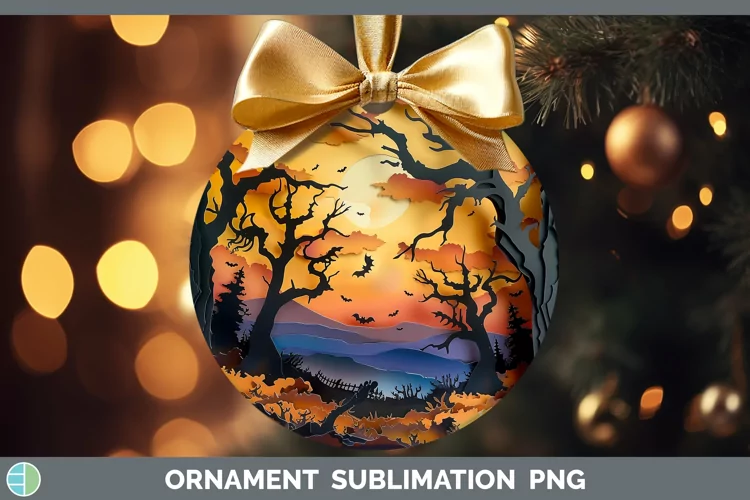 3D Layered Halloween Haunted Forest Ornament Sublimation Bau