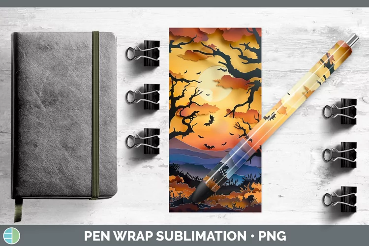 3D Layered Halloween Haunted Forest Pen Wrap Sublimation Epo