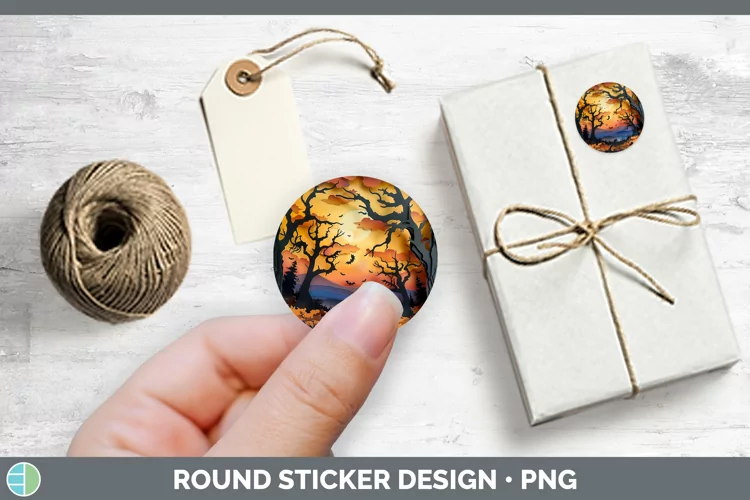 3D Layered Halloween Haunted Forest Stickers | Round Labels