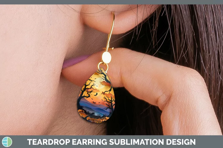 3D Layered Halloween Haunted Forest Teardrop Earrings Sublim