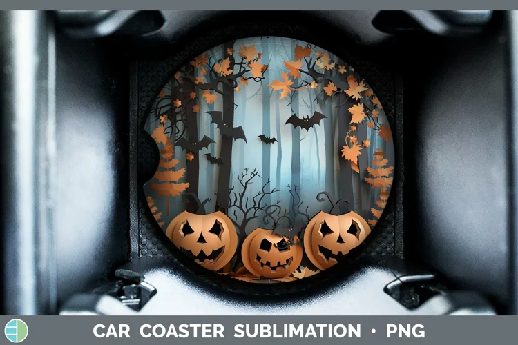 3D Layered Halloween Pumpkins Car Coaster Sublimation Coaste