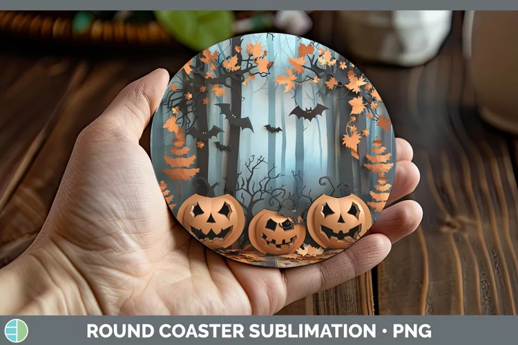 3D Layered Halloween Pumpkins Round Coaster Sublimation Coas