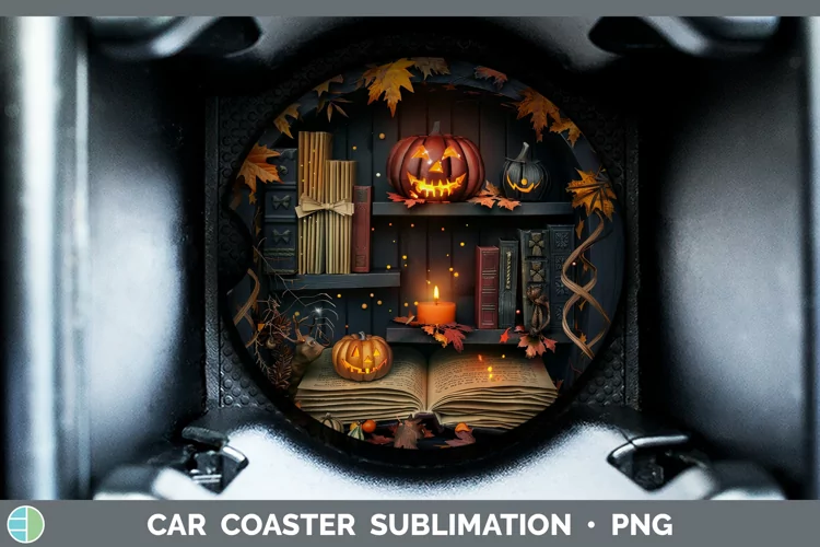 3D Layered Halloween Spell Book Car Coaster Sublimation Coas