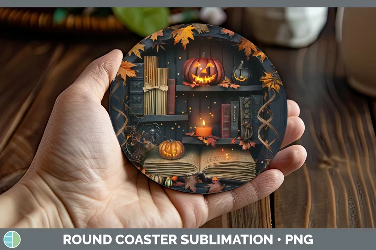 3D Layered Halloween Spell Book Round Coaster Sublimation Co
