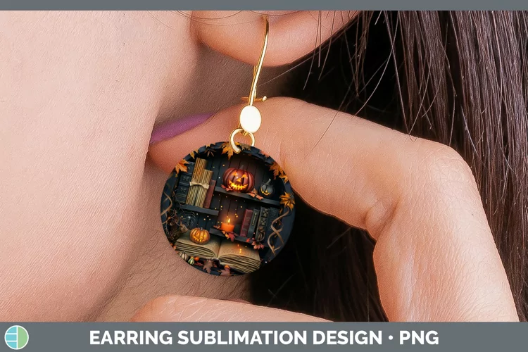 3D Layered Halloween Spell Book Round Earrings Sublimation E
