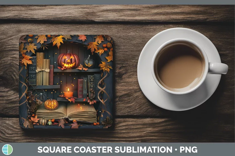 3D Layered Halloween Spell Book Square Coaster Sublimation C