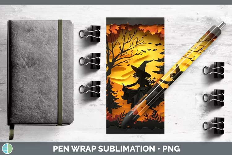 3D Layered Halloween Witch Pen Wrap Sublimation Epoxy Pen De