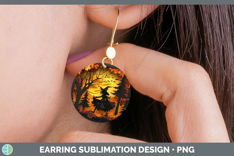3D Layered Halloween Witch Round Earrings Sublimation Earrin