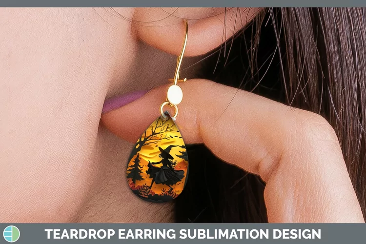 3D Layered Halloween Witch Teardrop Earrings Sublimation Ear