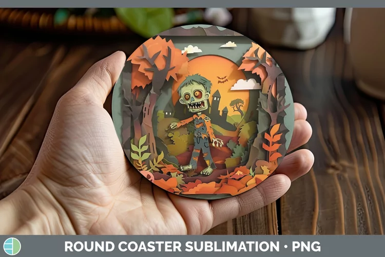 3D Layered Halloween Zombie Round Coaster Sublimation Coaste