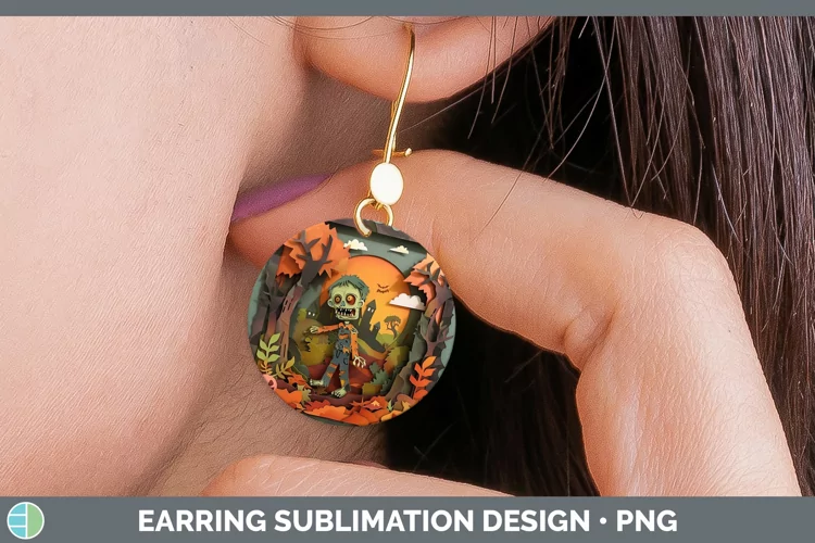 3D Layered Halloween Zombie Round Earrings Sublimation Earri