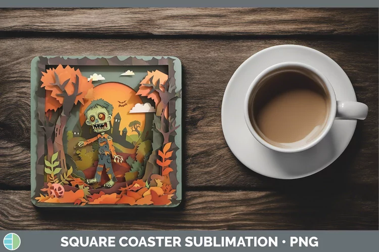 3D Layered Halloween Zombie Square Coaster Sublimation Coast