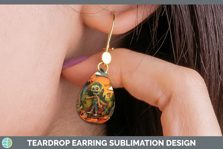 3D Layered Halloween Zombie Teardrop Earrings Sublimation Ea