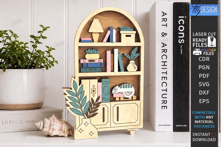 3D Mini Bookshelf Laser Cut | Layered Bookshelf Sign Laser
