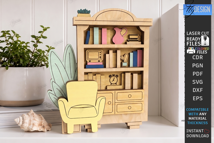 3D Mini Bookshelf Laser Cut | Layered Bookshelf Sign Laser