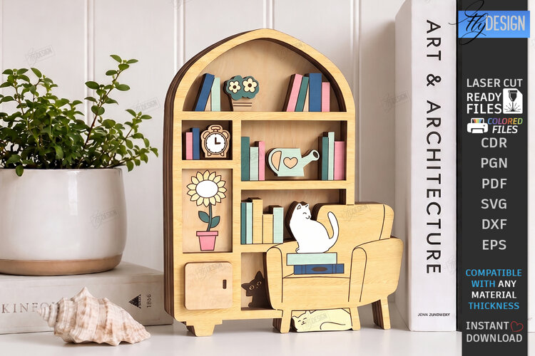 3D Mini Bookshelf Laser Cut | Layered Bookshelf Sign Laser example image 1
