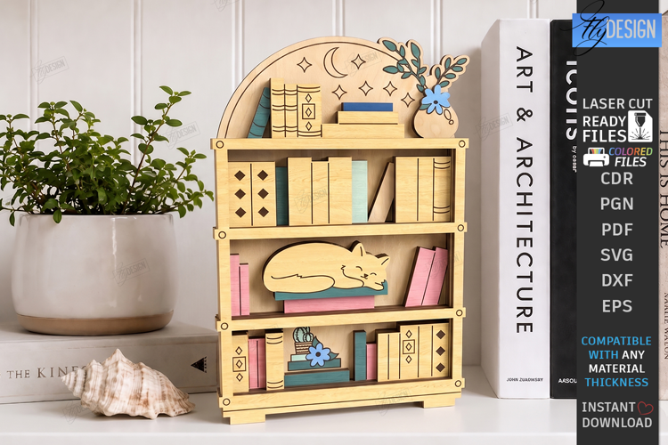 3D Mini Bookshelf Laser Cut | Layered Bookshelf Sign Laser
