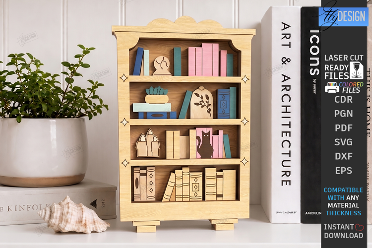 3D Mini Bookshelf Laser Cut | Layered Bookshelf Sign Laser