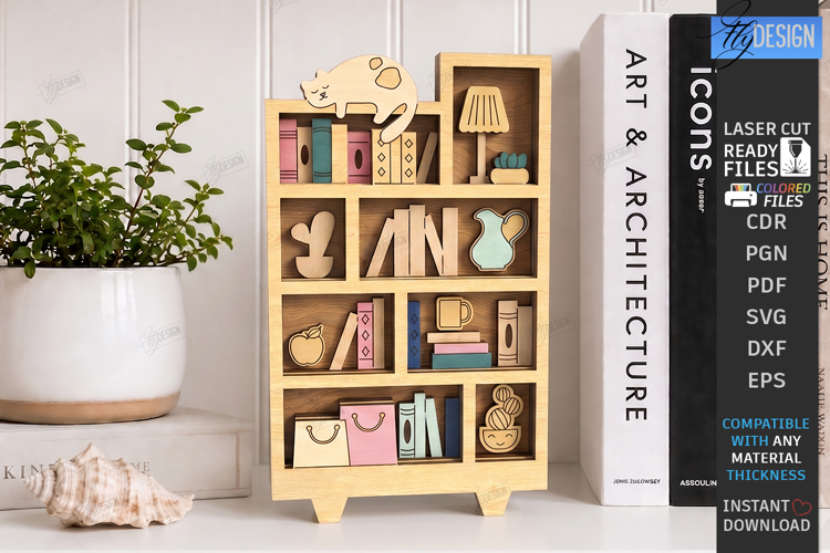 3D Mini Bookshelf Laser Cut | Layered Bookshelf Sign Laser