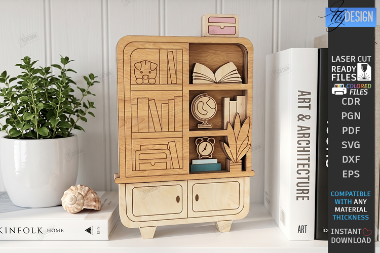 3D Mini Bookshelf Laser Cut | Layered Bookshelf Sign Laser