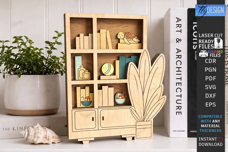 3D Mini Bookshelf Laser Cut | Layered Bookshelf Sign Laser example image 1