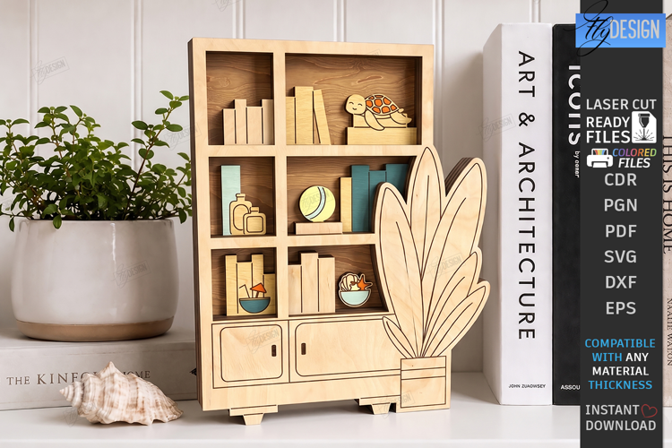 3D Mini Bookshelf Laser Cut | Layered Bookshelf Sign Laser