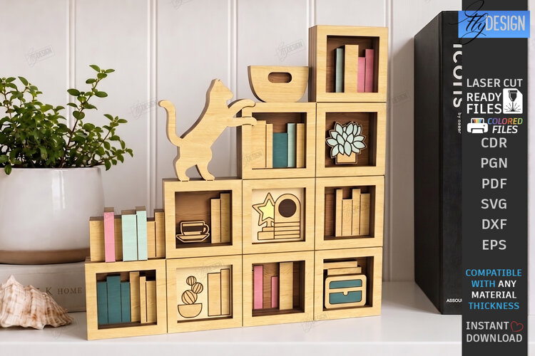 3D Mini Bookshelf Laser Cut | Layered Bookshelf Sign Laser example image 1