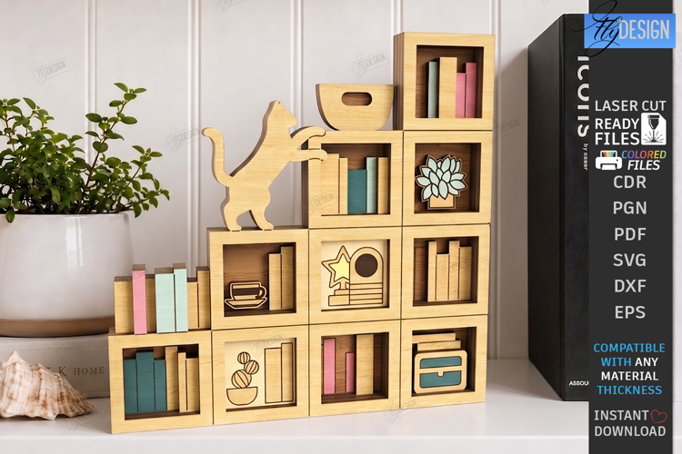 3D Mini Bookshelf Laser Cut | Layered Bookshelf Sign Laser