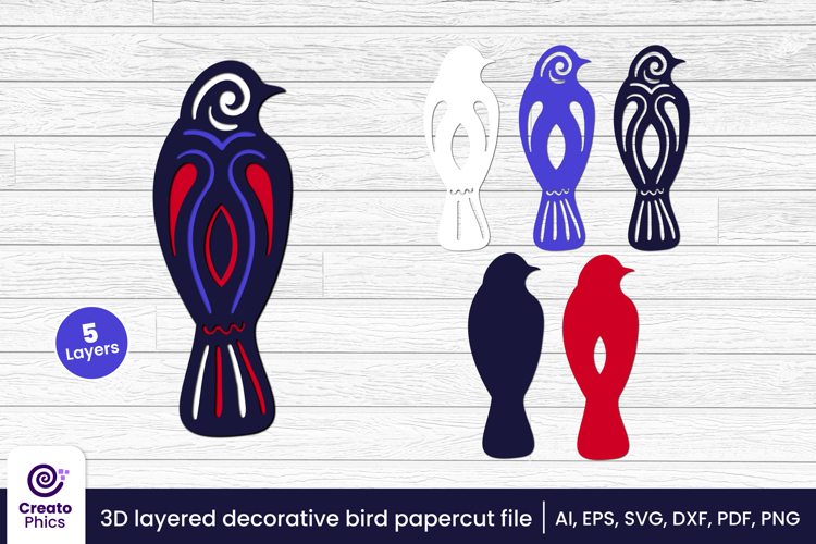 3d layered decorative bird papercut | bird laser cut SVG