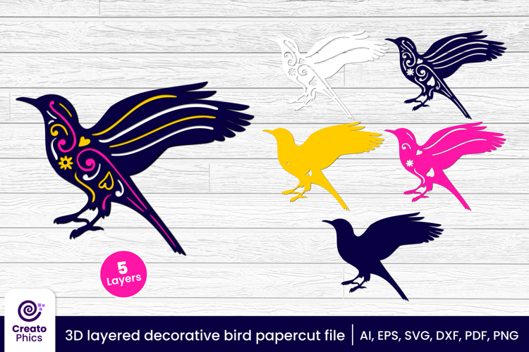 3d layered decorative bird papercut | bird laser cut SVG