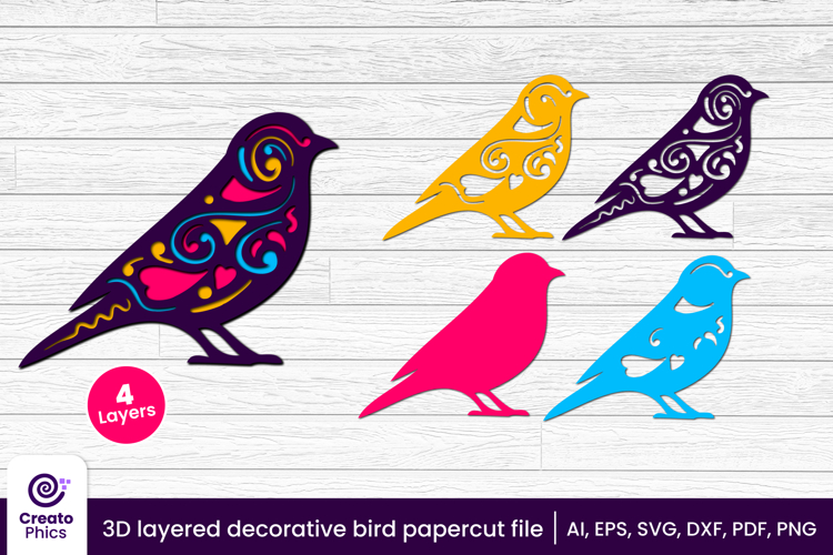 3d layered decorative bird papercut | bird laser cut SVG