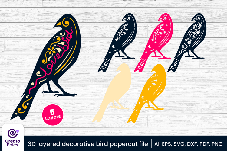 3d layered decorative bird papercut | bird laser cut SVG
