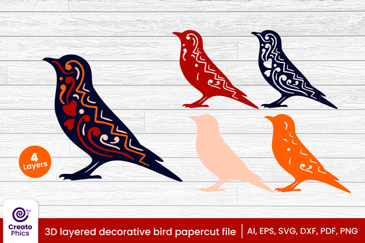 3d layered decorative bird papercut | bird laser cut SVG