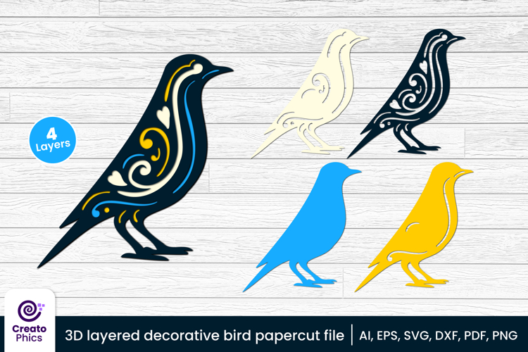 3d layered decorative bird papercut | bird laser cut SVG