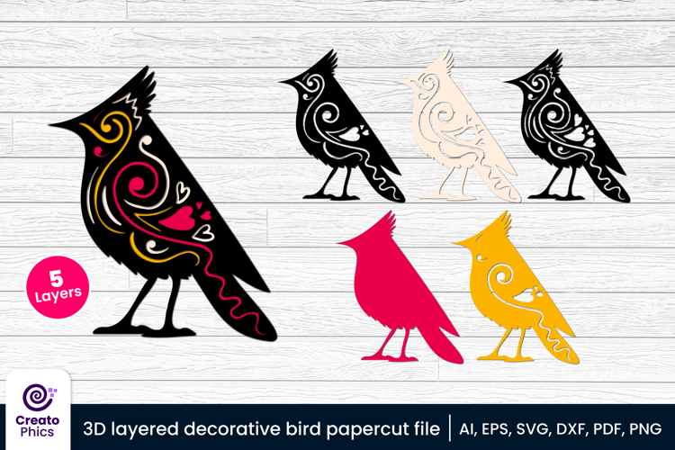 3d layered decorative bird papercut | bird laser cut SVG