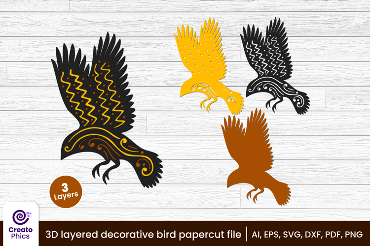 3d layered decorative bird papercut | bird laser cut SVG
