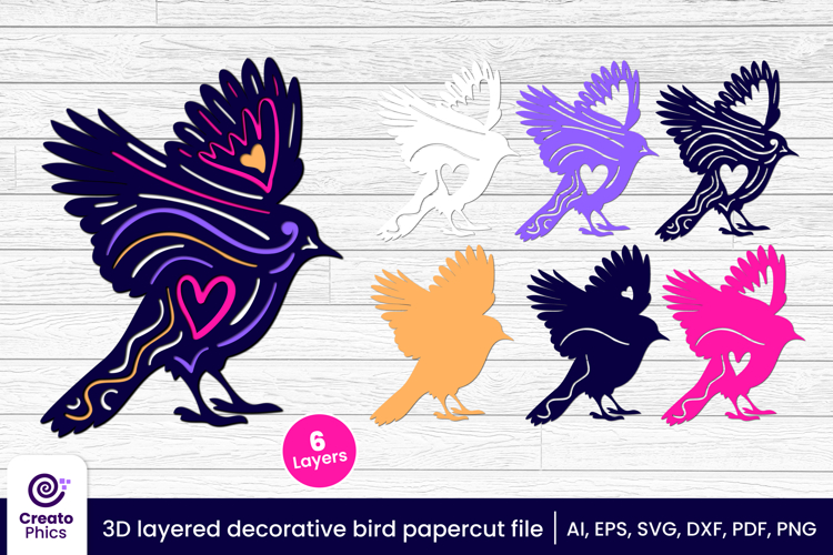 3d layered decorative bird papercut | bird laser cut SVG