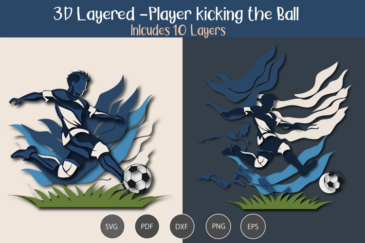 3D Layered Player Kicking the ball SVG