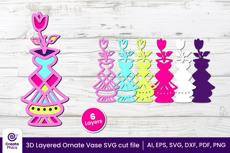 3d layered svg-vase papercut-ornate vase-laser cut files-shadow box-cricut svg-floral decor