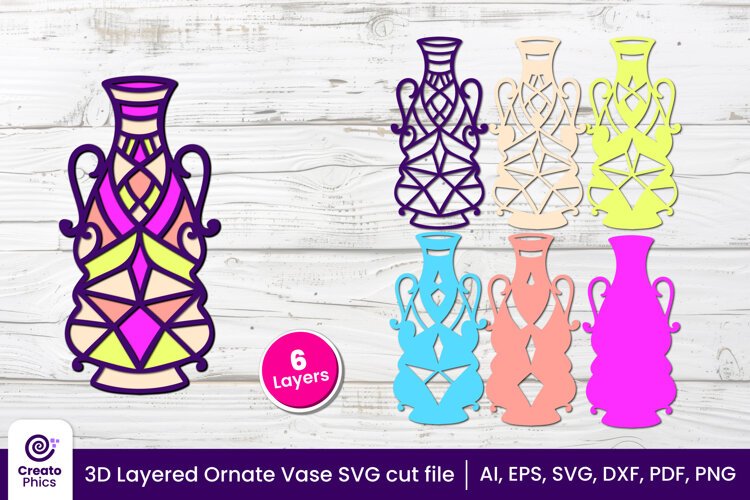 3d layered svg-vase papercut-ornate vase-laser cut files-shadow box-cricut svg-floral decor
