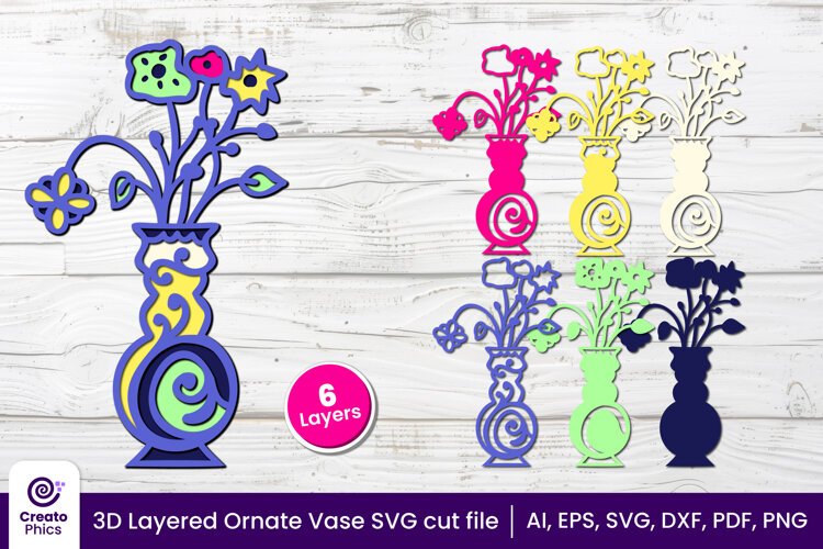 3d layered svg-vase papercut-ornate vase-laser cut files-shadow box-cricut svg-floral decor