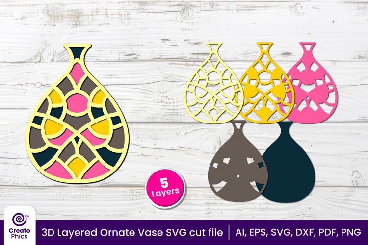 3d layered svg-vase papercut-ornate vase-laser cut files-shadow box-cricut svg-floral decor