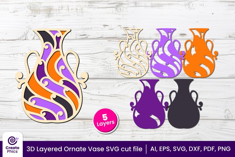 3d layered svg-vase papercut-ornate vase-laser cut files-shadow box-cricut svg-floral decor