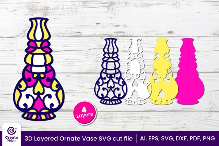 3d layered svg-vase papercut-ornate vase-laser cut files-shadow box-cricut svg-floral decor