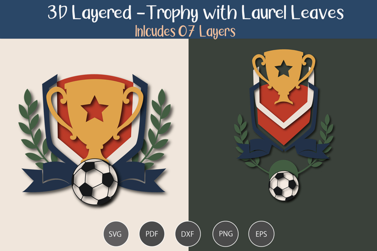 3D Layered Trophy with Laurel Leaves
