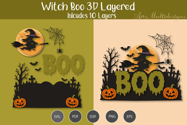 Witch BOO 3D Layered SVG