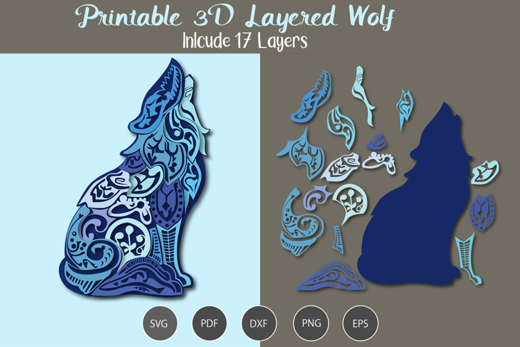 3D Layered Wolf SVG