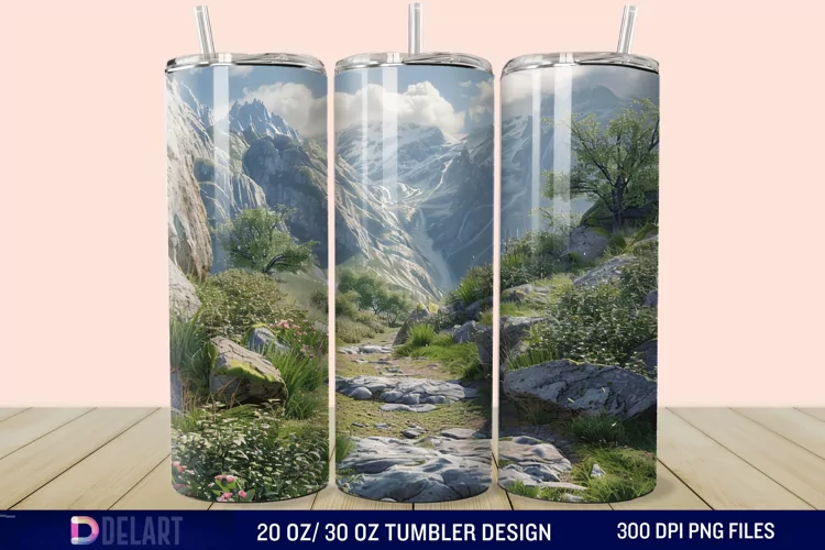 3D Cottage Sunset Mountain Tumbler Wrap